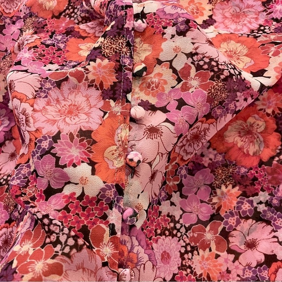For Love & Lemons Grace Blouse Carnation Floral Small Pink - Picture 7 of 9